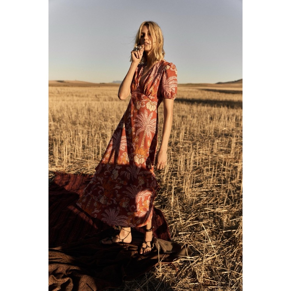 NWT ZARA PRINTED MIDI DRESS ZW COLLECTION XS